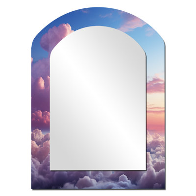 Candy Sky Photo Transcendent Twilight - Sky Arch Mirror, Pink Asymmetrical Unique Wall Mirror, Printed Metal Art