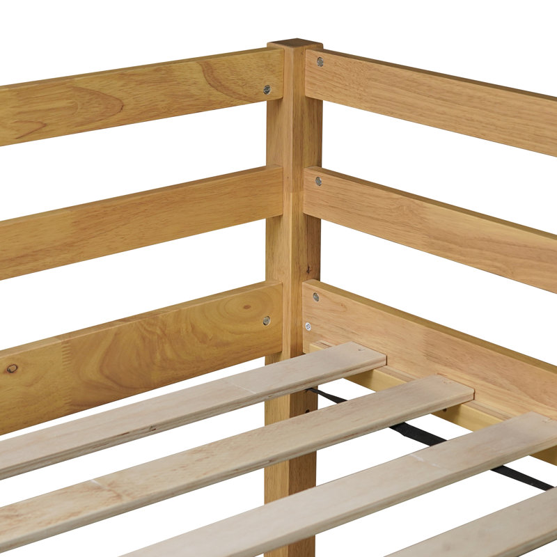 Lit mezzanine bas simple en bois massif avec échelle, Naturel