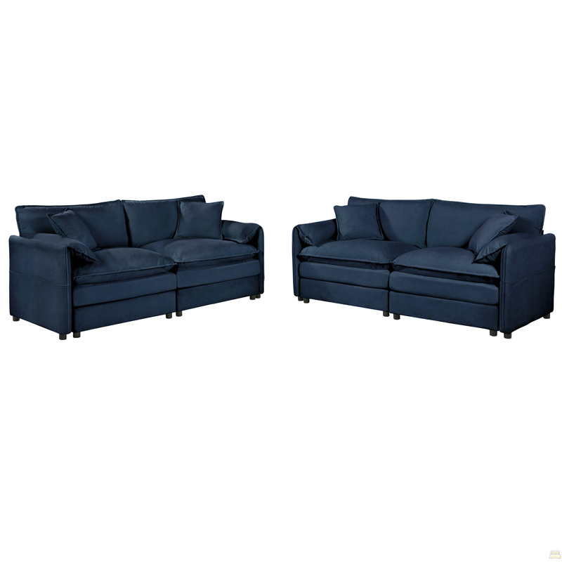 Ensemble de canapé surdimensionné de luxe surdimensionné à 2 sièges profonds, 2 pièces de causeuse, ensemble de canapé en chenille moderne et confortable pour le bureau du salon avec 4 coussins, combinaison de bricolage, bleu