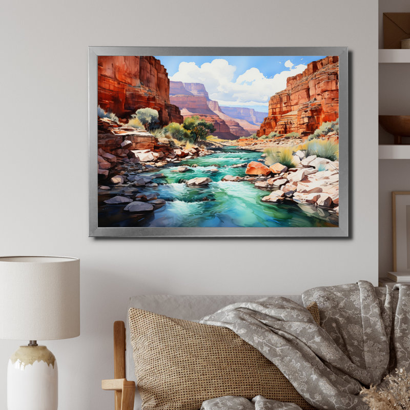 Nevada Canyon River - paysages, reproduction sur toile, H 24 po x l 32 po x P 1 po, Cadre photo argenté