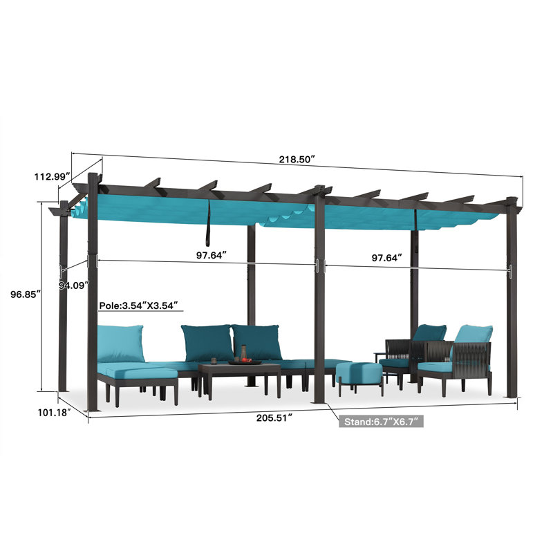 Aluminum Pergola with Canopy, Blue, 18 ft. W X 10 ft. D