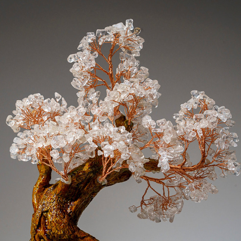 Genuine Quartz Gemstone Bonsai Tree In Square Ceramic Pot (11€ Tall)