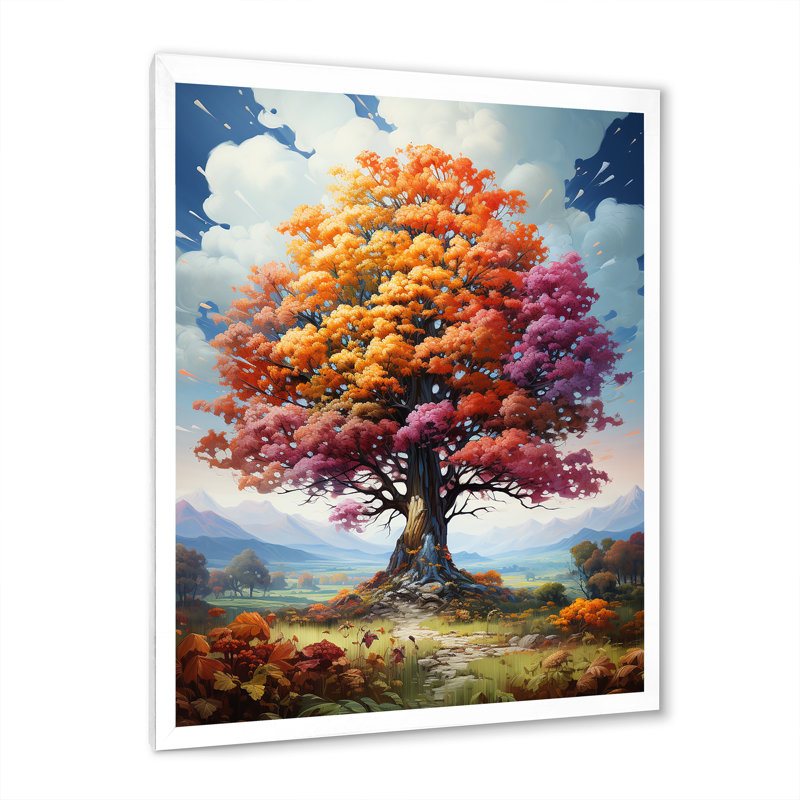 Glorious Autumn Tree in the Countryside - reproduction d'art sur toile, H 20 po x l 12 po x P 1 po, Cadre simple blanc