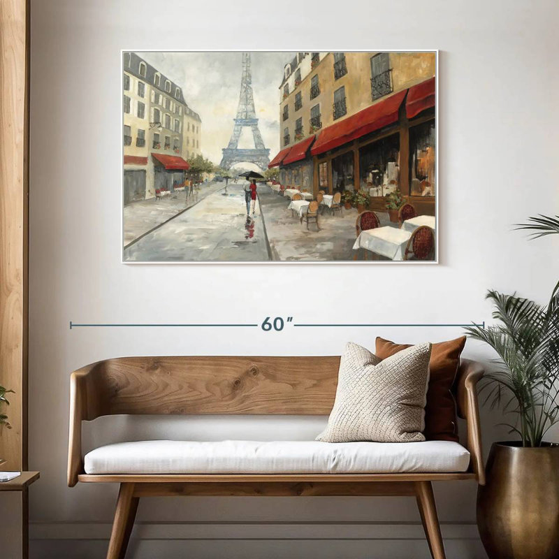 Le matin à Paris, 46 po x 31 po, Cadre flottant blanc