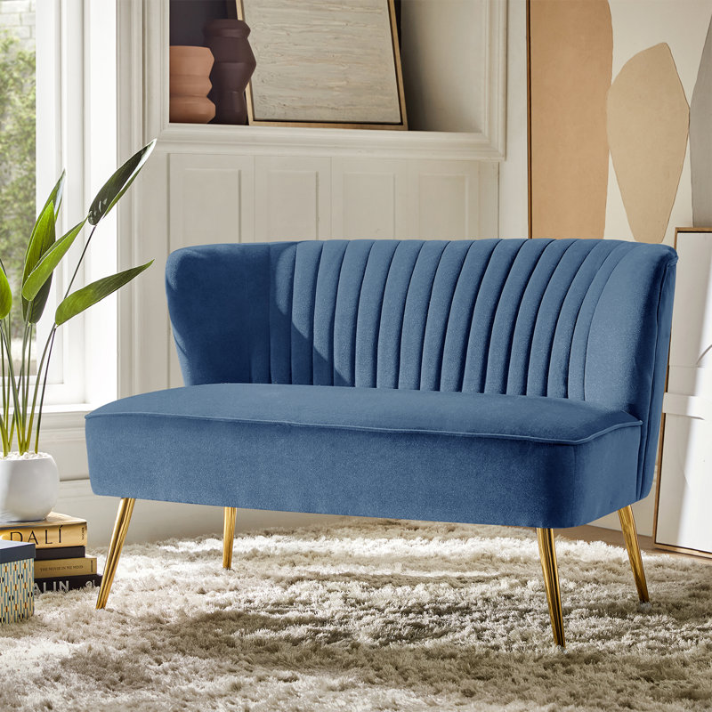 Euclid 47" Velvet 2-Seat Armless Loveseat, Slat Blue