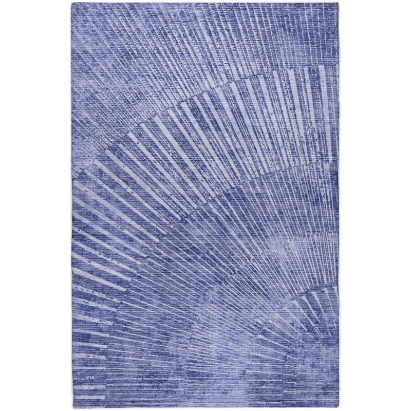 Premium Machine Washable Dream Shag ADS542 Fan-Like Rug, 3' x 5', Navy