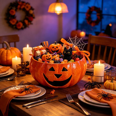 Resin decorative craft Halloween Pumpkin Candy Bowl  O  Ceramic Serving Bowl  Halloween Party Decor Fruit Snack Treat  For Home Tabletop