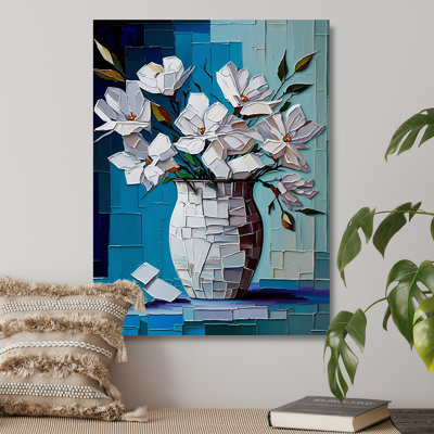 Nature morte avec fleurs blanches sur fond bleu I - reproduction sur toile