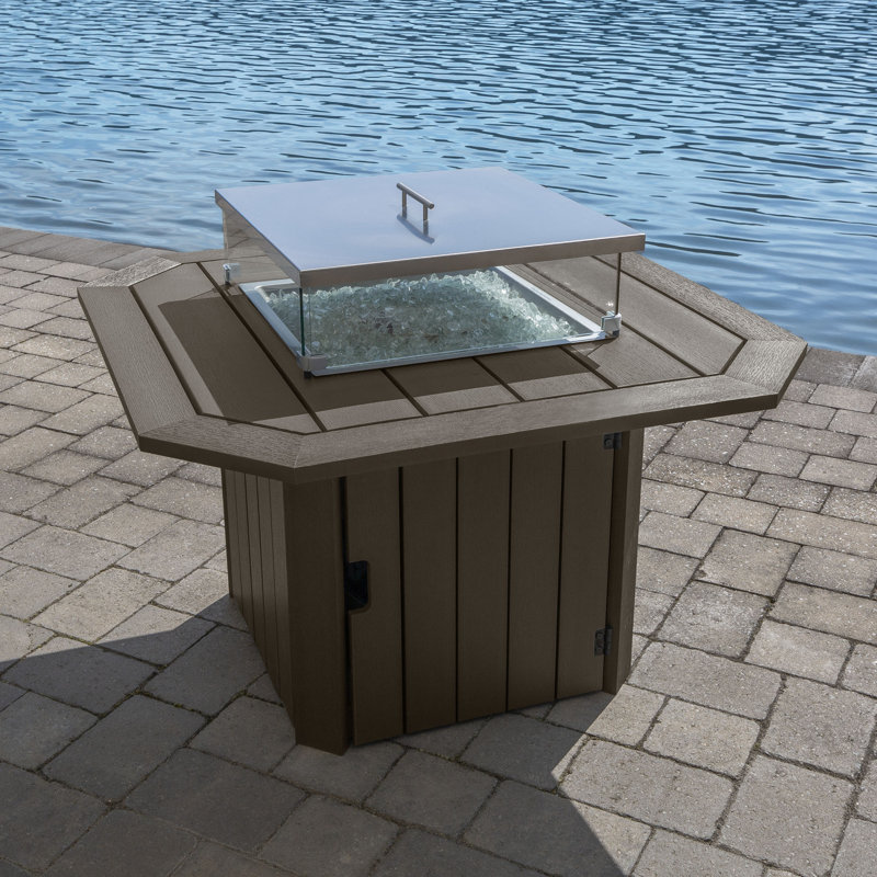 Table de foyer d'extérieur en polyrésine au propane avec couvercle Strella H 24 po x l 40 po, Brun
