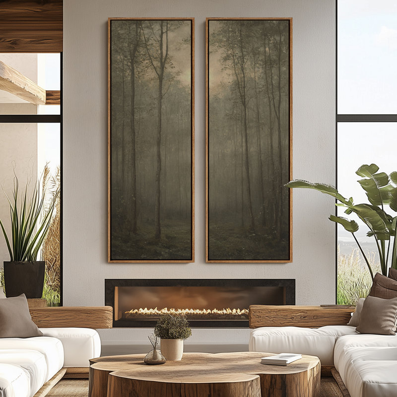 Ensemble de 2 toiles encadrées 20 x 60 pouces Vintage Floral and Landscape, Naturel