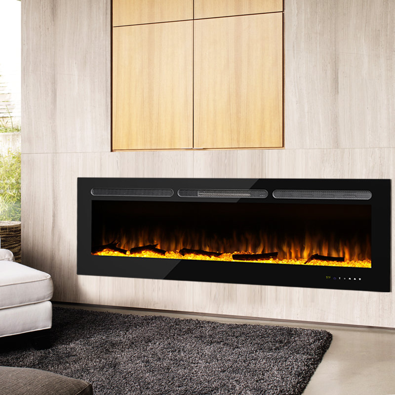 Electric Fireplace Insert Recessed Wall-Mounted Heater With 8 Flame Colours Timer Touch Screen And Remote Control