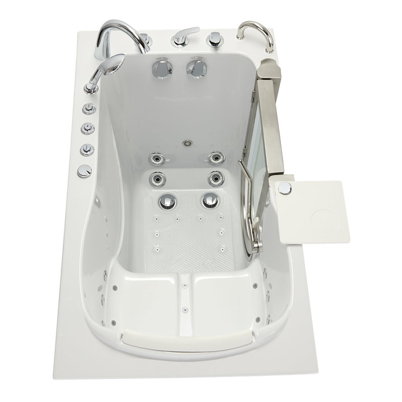 Ella Petite 28"x52" Acrylic Air and Hydro Massage and Heated Seat Walk-In Bathtub with Right Inward Swing Door, 5 Piece Fast Fill Faucet, 2" Dual Drain