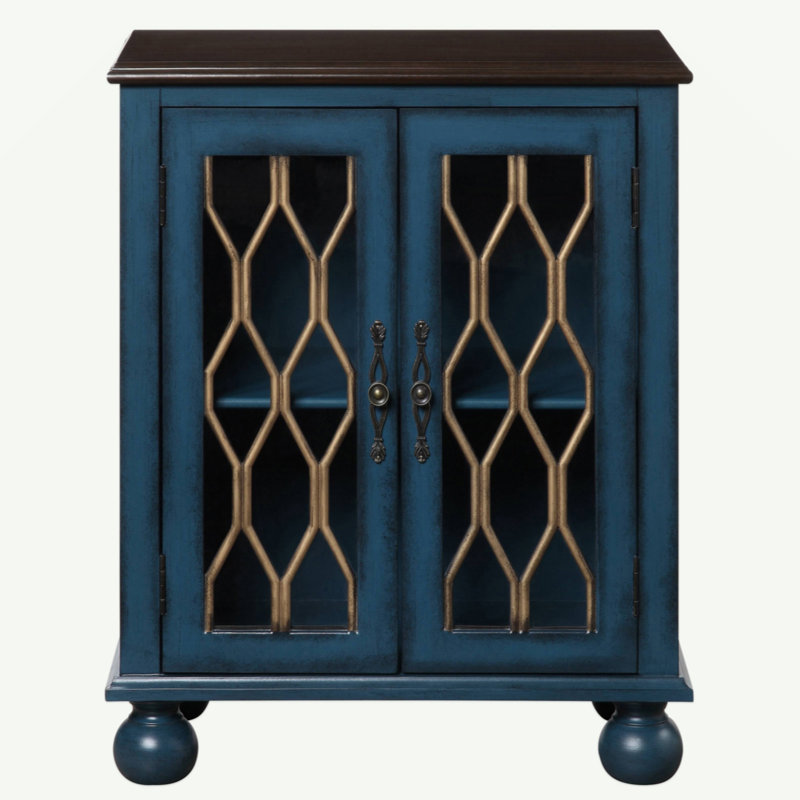 Console bleu antique avec portes en verre