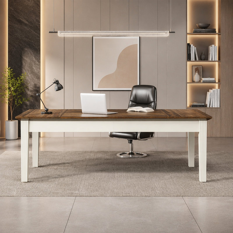Bureau de direction spacieux et moderne avec pieds en bois robustes pour poste de travail à domicile