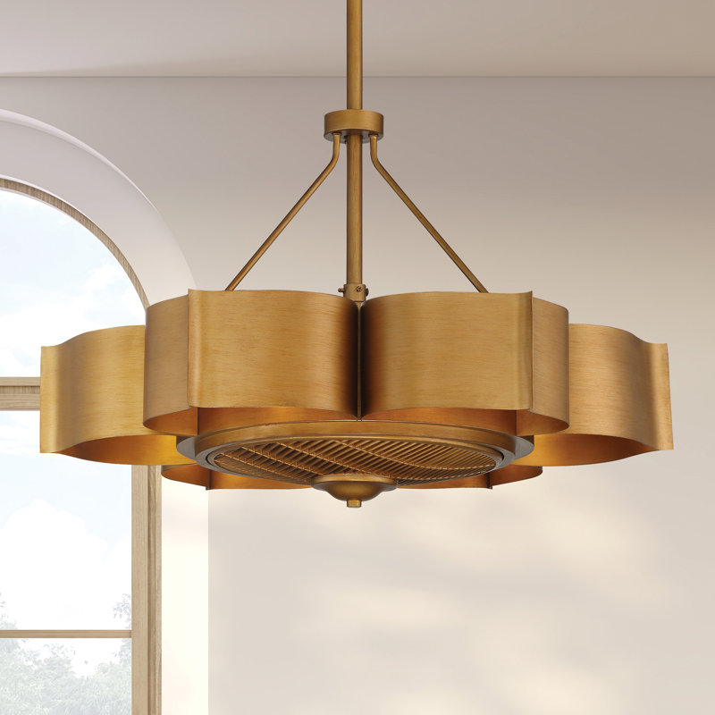 Budd 31" 6-Light Fandelier in Gold Patina with Remote Control, Gold Patina