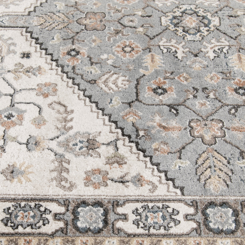 Bungalow Rose Macfarlane Gray/Orange Traditional Indoor Polypropylene/Polyester Area Rug, Rectangle 9'10" x 12'10"