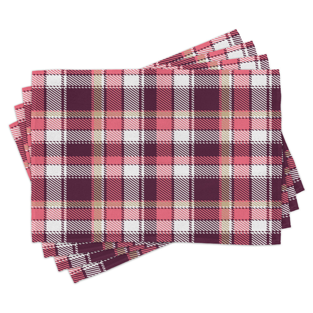 Platzmatten, Retro Plaid Quadrate, Kariert, Pink Kastanienbraun Weiß