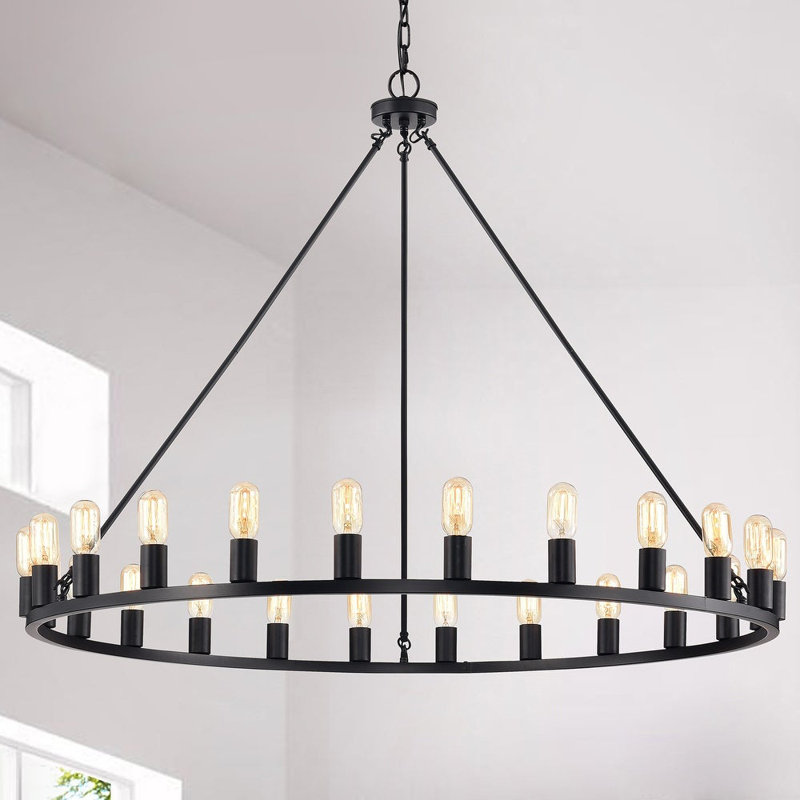 Atonvale 24 - Light Wagon Wheel Chandelier, Matte Black
