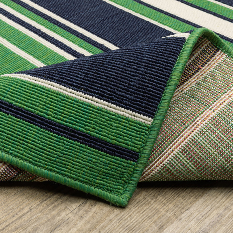 Tapis intérieur / extérieur vert / bleu marine Sherley, Rectangle 7 pi 10 po x 10 pi