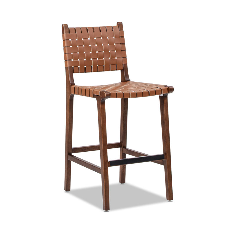 Andre 26" Woven Leather Counter Stool With Back