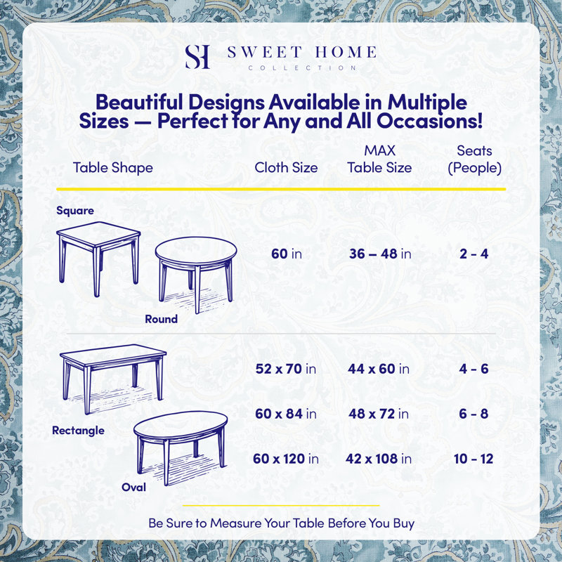 Nappes imprimées en tissu imperméable, housses de table de salle à manger faciles d'entretien par Sweet Home Collection®