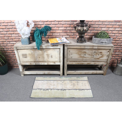 Tapis turc rétro vintage en laine de style rustique idéal pour le vestibule ou comme tapis de porte rustique beige