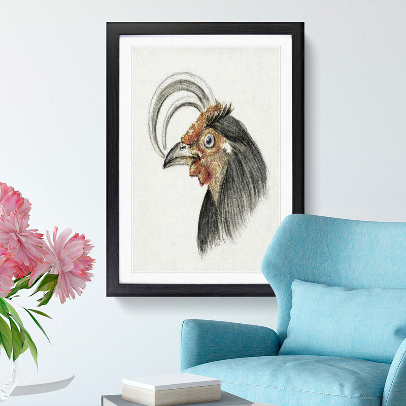 Head of a Rooster by Jean Bernard - Picture Frame Drawing Print, Black Framed, 48cm H x 36cm W x 2cm D