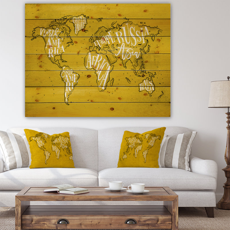 Carte du monde-impression d’art graphique, Bois, H 36 po x l 46 po x 1,5 po