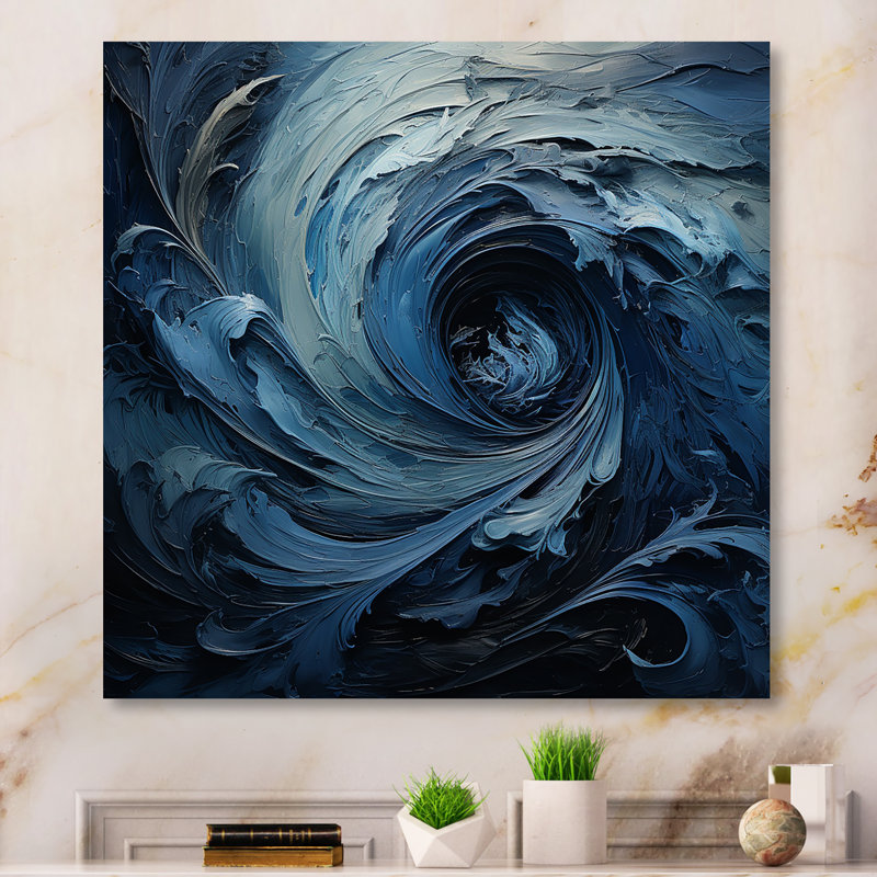 «Blue and White Emotion Spiral 1 - Tachisme», art mural en métal, H 16 po x l 16 po