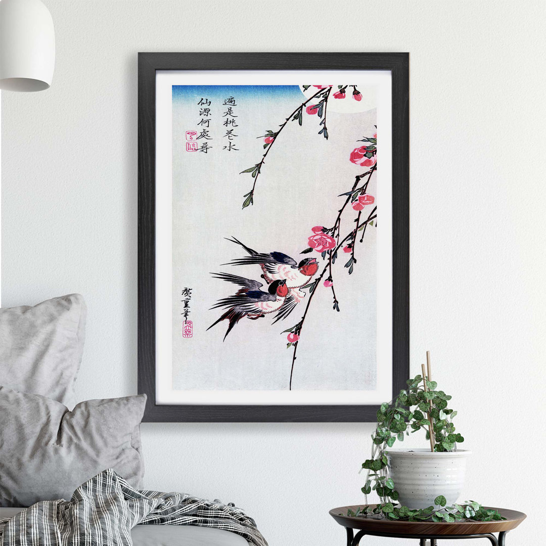 Swallows & Peach Blossom by Utagawa Hiroshige - Framed Print