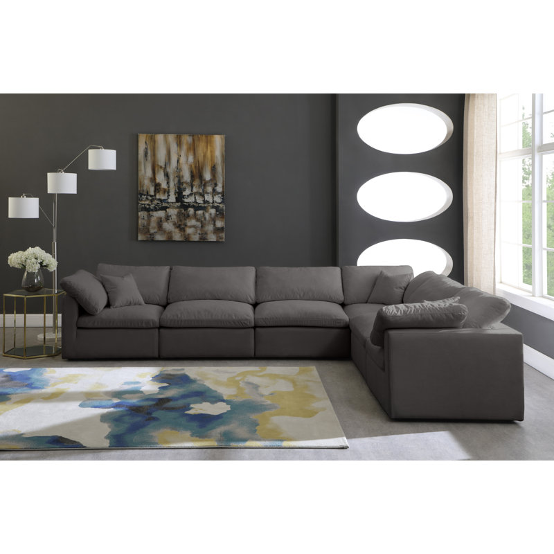 Atis Velvet L-Shaped Sectional Reversible, Grey Velvet