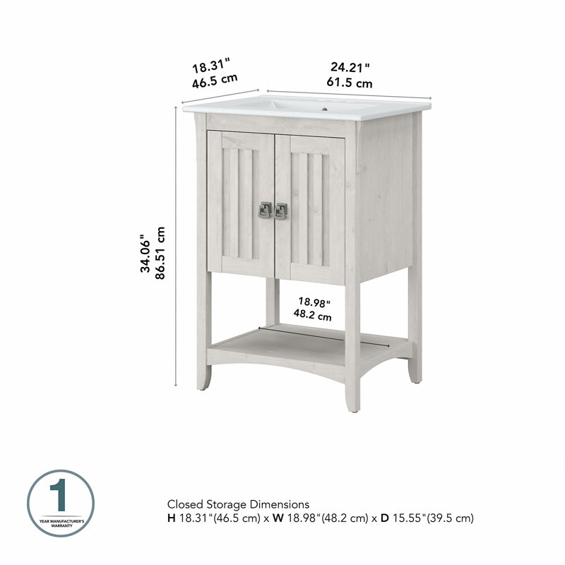 Keyunta 24.21'' Single Bathroom Vanity with Ceramic Top, White Oak