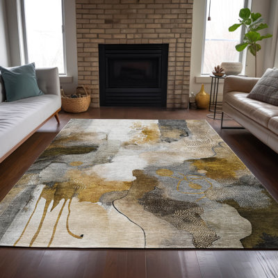 Machine Washable Indoor/Outdoor Xhevrie Mocha Rug