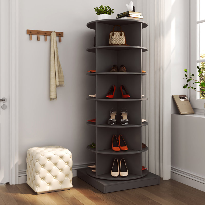 Grey 6-Layer 360 Rotating Shoe Locker, Space Saving, Fits 24 Pairs, Modern Appearance Chest Organizer Cabinet, 6 Layers, Accommodates Easy To Construct, Fashionable Design
