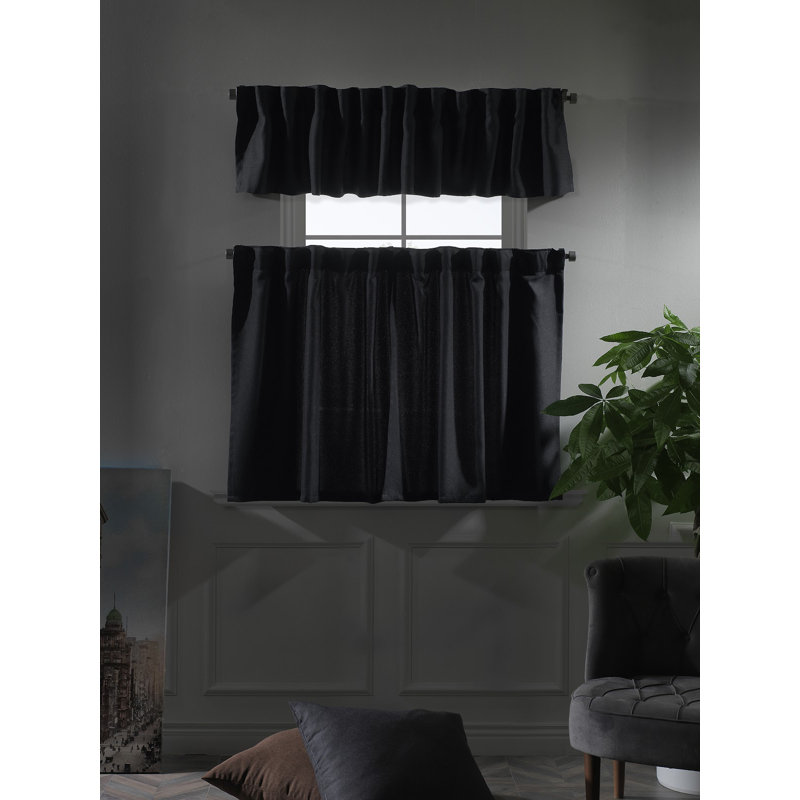 Decorative Kitchen Curtain And Valance,Caffe Curtains And Valance Set, Kitchen Curtains, 24" W x 40" L, Anthracite