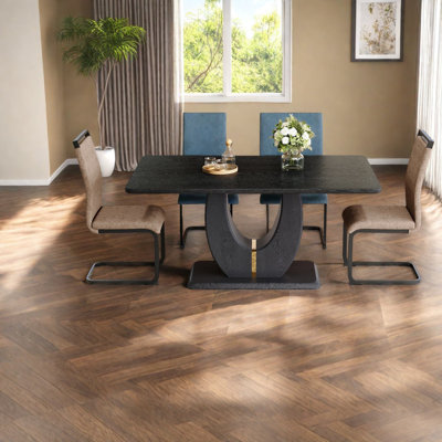 Ensemble de table à manger moderne, table en MDF durable, chaises en tissu élégantes, parfaites pour la cuisine et la salle à manger