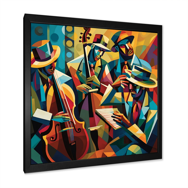 Jazz Performance On Stage I - Music Jazz, reproduction d'art sur toile, Cadre photo noir, H 24 po x l 24 po x P 1 po
