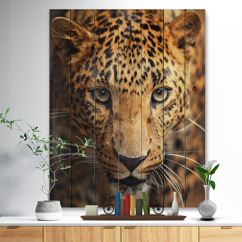 " Leopard Face Close-up ", 40" H x 30" W x 1.5" D, Wood