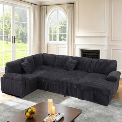 Canapé-lit d'angle modulaire en forme de U de 92 pouces avec rangement, chenille