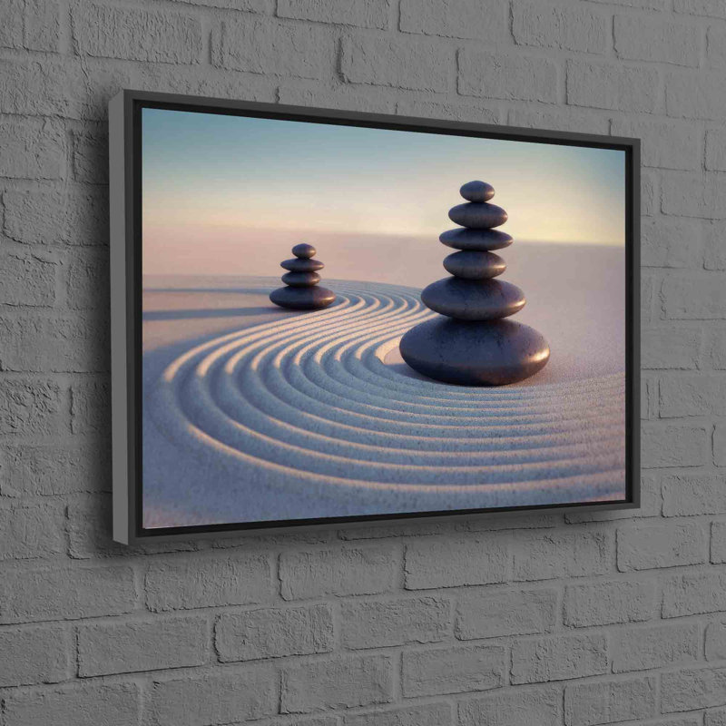 Modern Zen Stones Printed Canvas Poster Perfect For Home Decor And A Wonderful Bath Gift, 25 cm H x 35 cm W, Black
