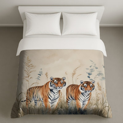 Housses de couette deux tigres dans l'herbe
