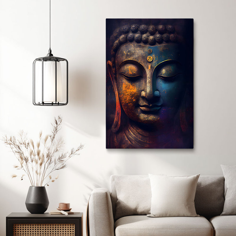 Cadre méditatif en toile spirituelle «Visage de Bouddha texturé avec symbole Om», 40 * 28 pouces (100 * 70 * 2 cm)