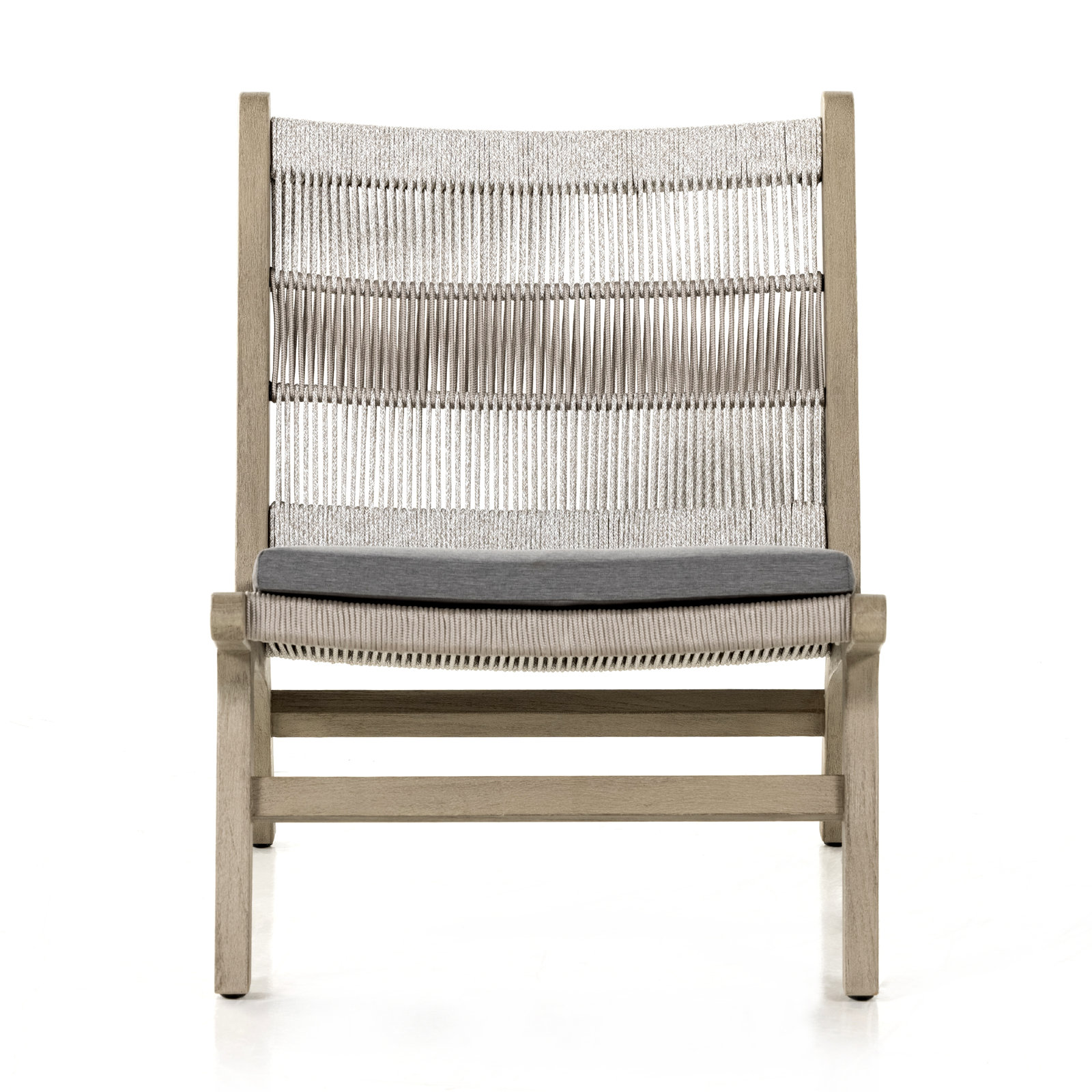 Shea Outdoor Armless Lounge Chair, Weathered Gray, Heathered Gray Rope
