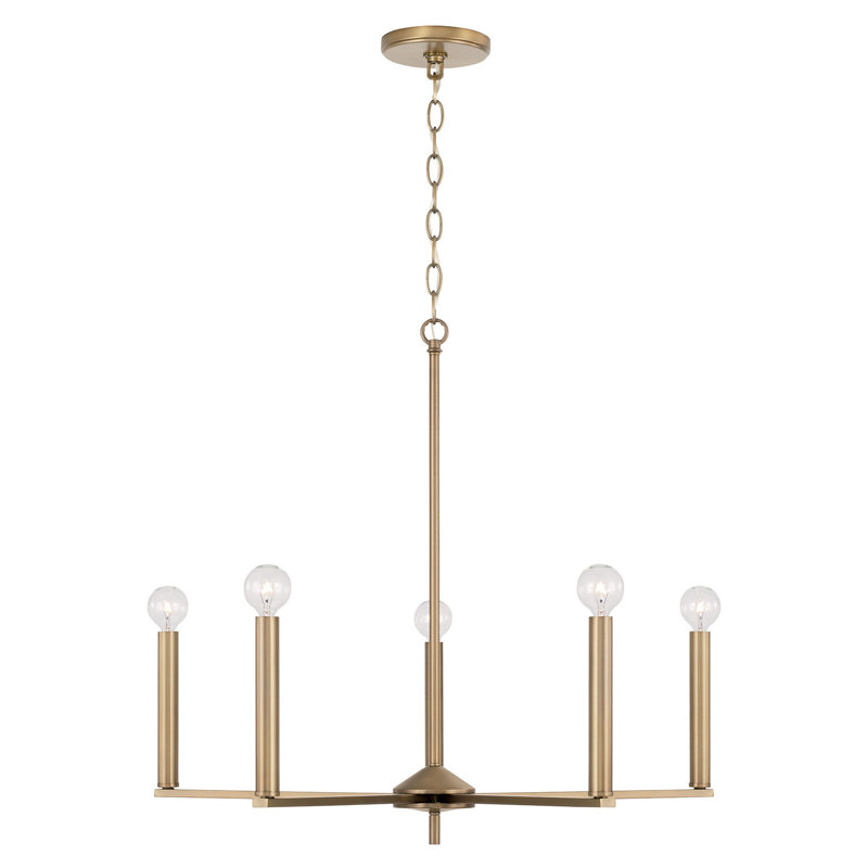 5 - Light Dimmable Modern Linear Chandelier, Aged Brass