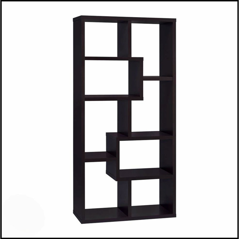 Bibliothèque à 10 tablettes en finition cappuccino, solution de rangement robuste et élégante pour les livres et les objets décoratifs