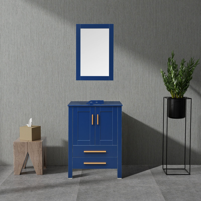 24 po X P 19 po P 32 po Meuble-lavabo H en bleu avec plateau en bleu