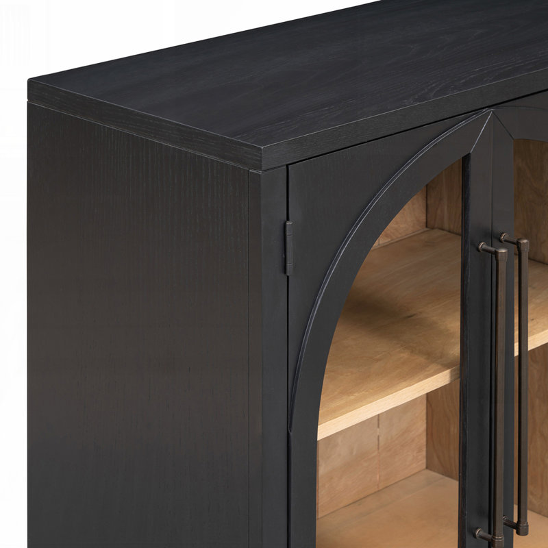 Buffet à porte en verre de style rétro avec tablettes réglables et fabrication durable pour un rangement élégant, Noir