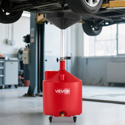 Réservoir de vidange d'huile de 18 gallons, réservoir de liquide industriel avec entonnoir réglable, égouttoir à huile portatif avec roues, drainage de liquide de transfert pour les ateliers de réparation automobile, garages, rouge