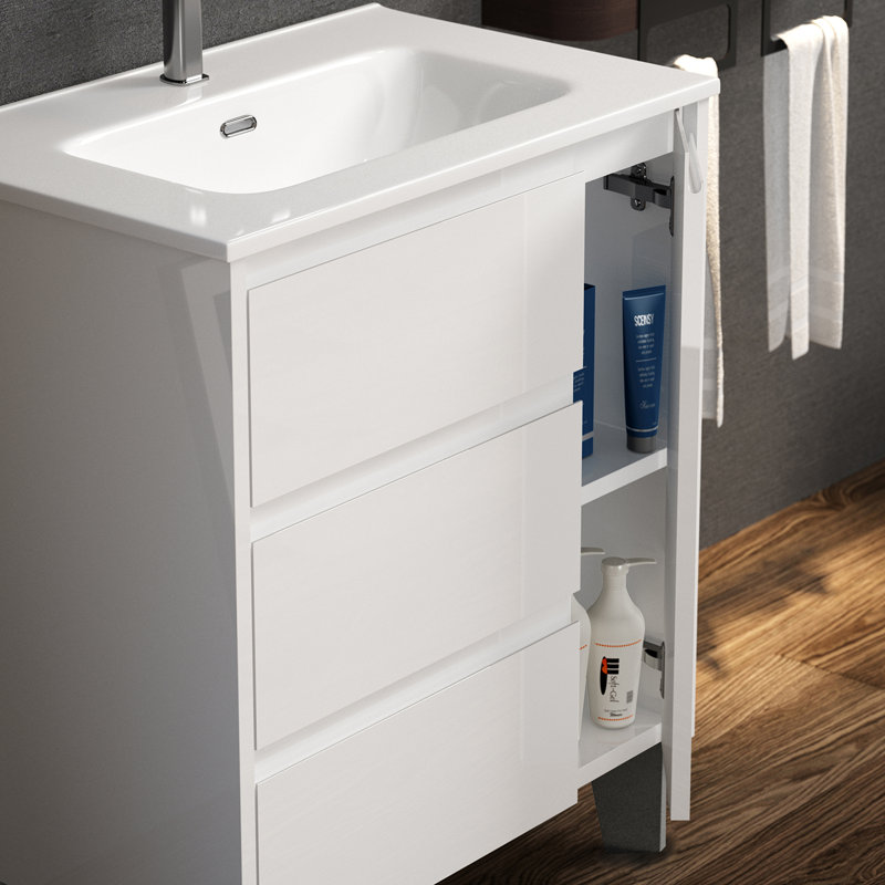 Lila 28.0" Freestanding Single Bathroom Vanity with Ceramic Top, 28", Glossy White