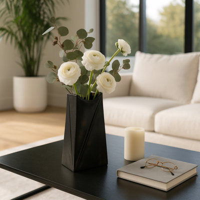 Sculptural Metal Angular Table Vase for Home Decor - Elegant Flower Vase for Living Room, Shelf, and Entryway - Gunmetal & Metallic